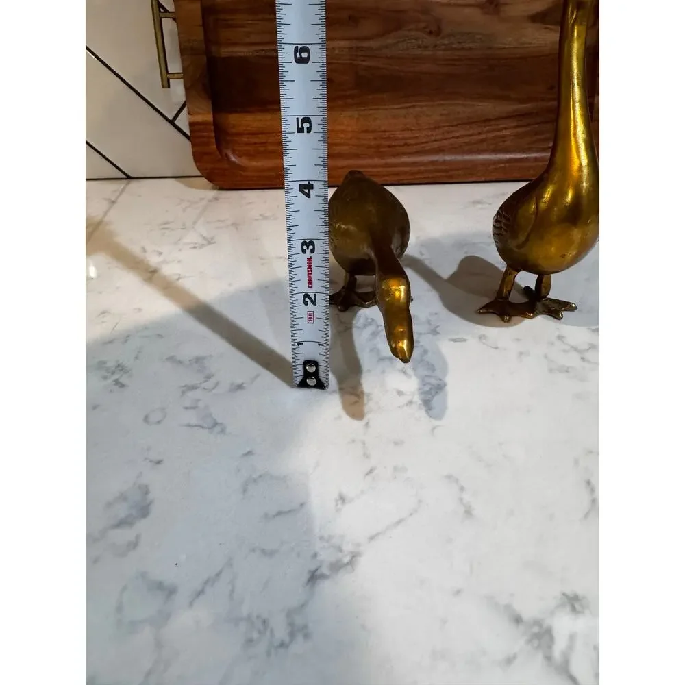 vintage solid brass goose figurines mid century modern cottage man cave granny